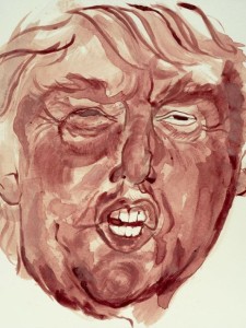 Portrait of Donald Trump made out of period blood in response to Trump’s comments on Fox News Reporter Megyn Kelly’s period. By artist Sarah Levy