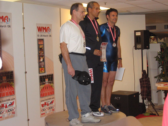 Receiving the bronze medal  at the World Championships in Linz, Austria